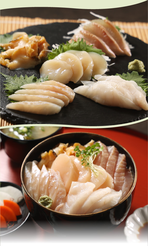 白い海鮮丼の具5種