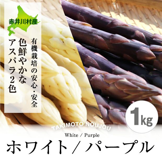 赤井川村産 有機栽培カルデラのアスパラ2色セット（白/紫）1㎏