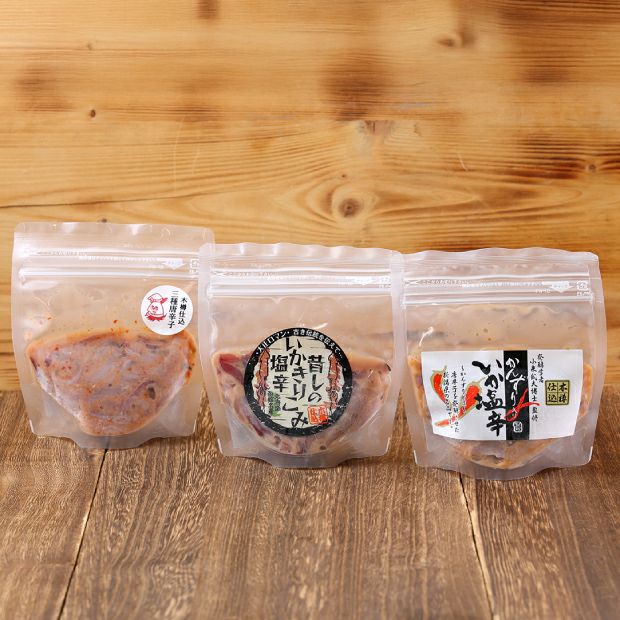木樽仕込み塩辛「辛い系塩辛セット」のパッケージ