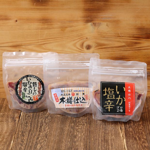 木樽仕込み塩辛「小田島水産食品特選セット」のパッケージ