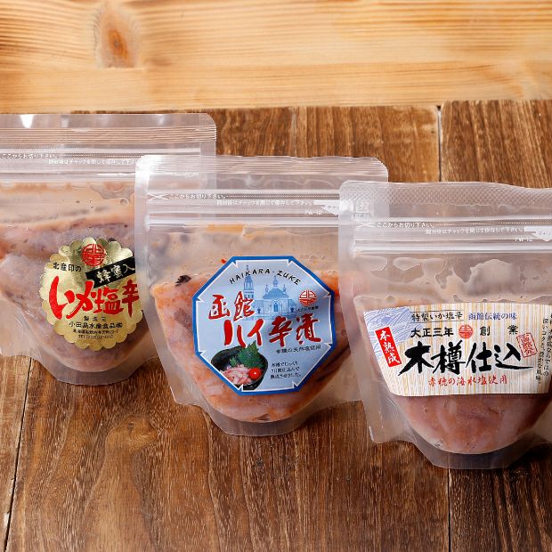 木樽仕込み塩辛「小田島水産食品厳選セット」のパッケージ