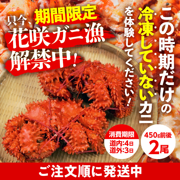 とれたて　浜茹で(未冷凍)花咲ガニ(オス)　2尾