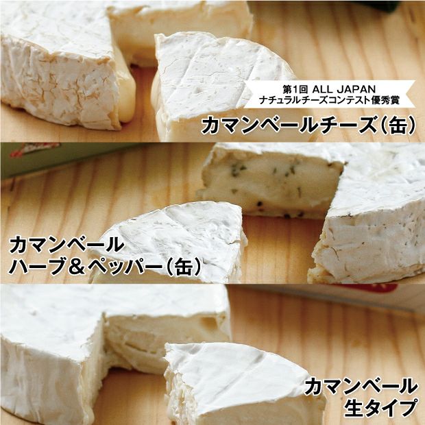 とても美味しそうな3種類のカマンベールチーズ