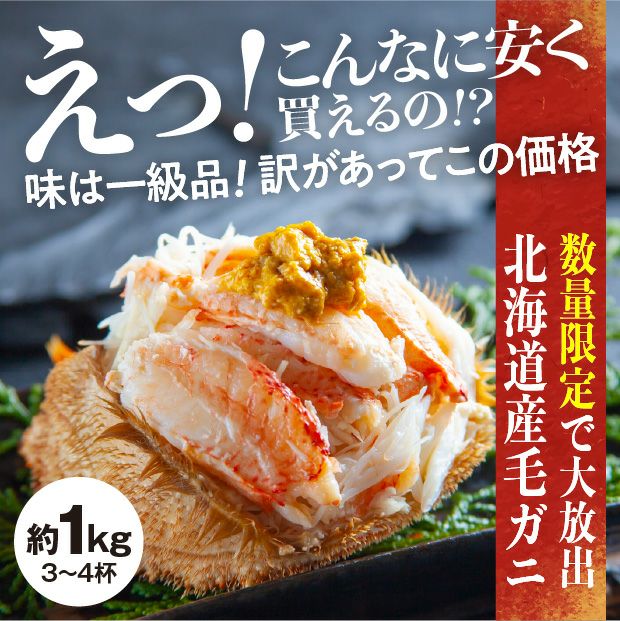  【北海道産】訳あり毛ガニ 冷凍ボイル 約1kg